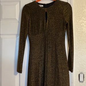 London Times Gold Shimmer Midi Dress